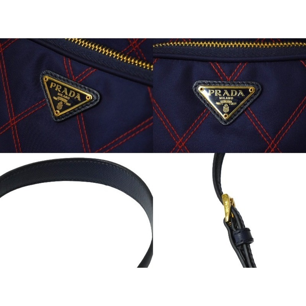 PRADA handbag triangle logo Navy Blue red color stitching drawstring closure - Picture 6 of 10